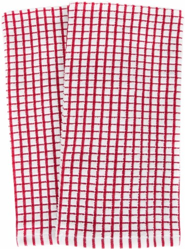 Everyday Living Mini Woven Check Kitchen Towel Set - Red/White Perspective: front