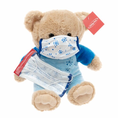 Holiday Home Blue Masked Bear Plush Toy Perspective: front