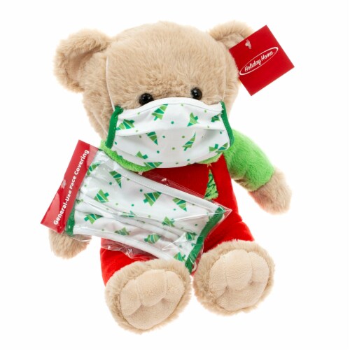 Holiday Home Green Masked Plush Bear Perspective: front