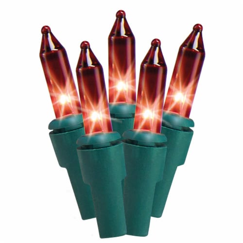 Holiday Home Indoor Outdoor Red Mini Incandescent Christmas Lights - Green Wire Perspective: front