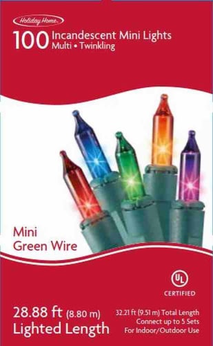 Holiday Home Indoor Outdoor Green Wire Mini Twinkle Christmas Lights - Multi Perspective: front