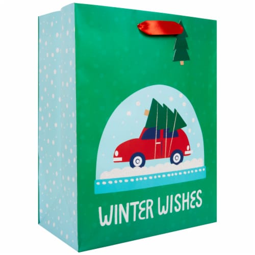 Holiday Home Winter Wishes Car/Trees Gift Bag Perspective: front