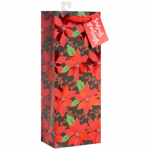 Holiday Home Poinsettia Wine Gift Bag Perspective: front