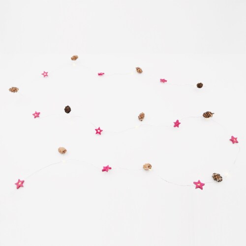 Holiday Home Star and Pinecone LED Light Garland Perspective: front