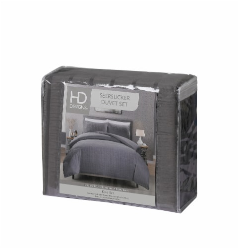 HD Designs® Seersucker Duvet Cover Set - 3 Piece - Gray Perspective: front