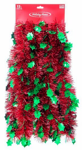 Holiday Home® Holly Tinsel Garland - Red/Green Perspective: front