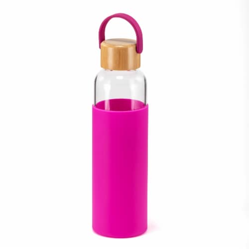 HD Designs Outdoors Glass Bottle with Bamboo Lid - Festival Fuchsia Perspective: front