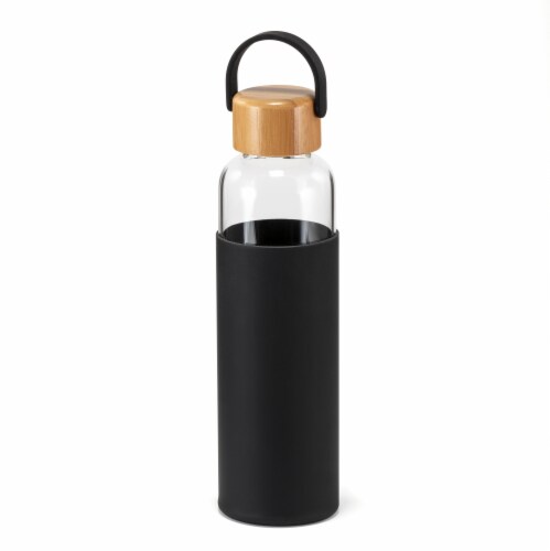 HD Designs Outdoors Glass Bottle with Bamboo Lid - Jet Black Perspective: front
