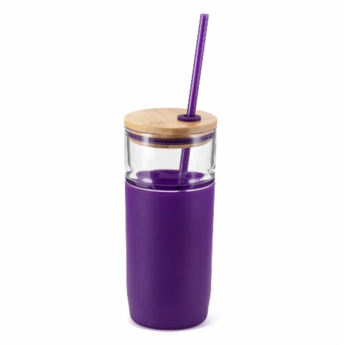 HD Designs Outdoors Glass Bottle with Bamboo Lid and Tritan Straw - Imperial Purple Perspective: front
