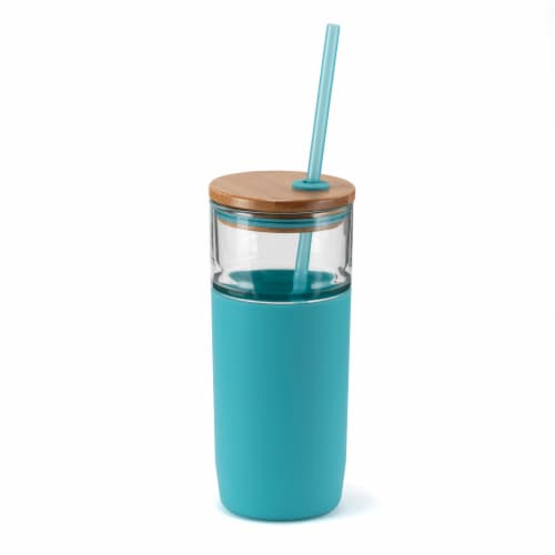 HD Designs Outdoors Glass Bottle with Bamboo Lid and Tritan Straw - Aquarelle Perspective: front