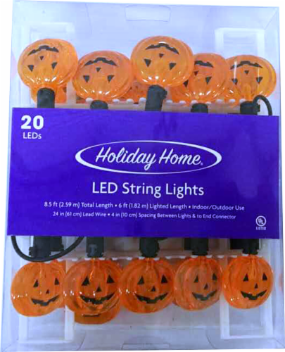 Holiday Home® 20 LED Pumpkin String Lights - Orange/Black Perspective: front