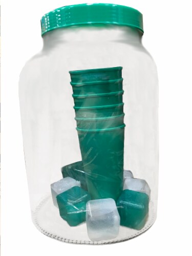 HD Designs Outdoors Acrylic Beverage Dispenser with Cups & Ice Cubes - Teal Perspective: front