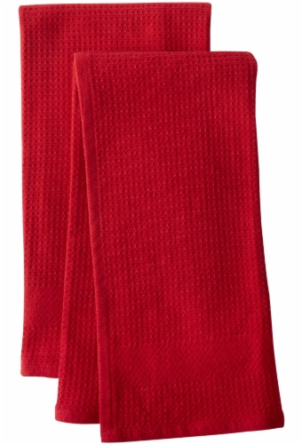 Dash of That Woven Waffle Kitchen Towel Set - Red Perspective: front