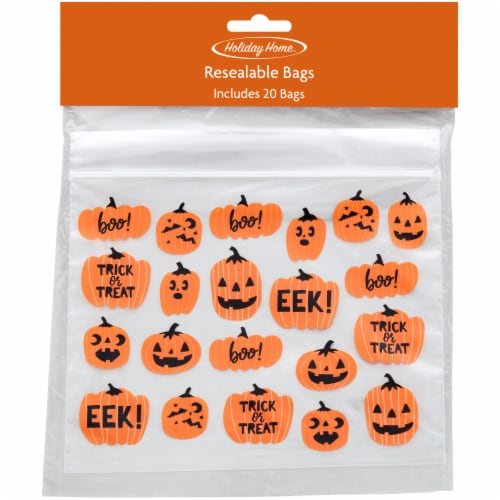 Holiday Home™ Pumpkin Resealable Treat Bags - 20 Pack Perspective: front