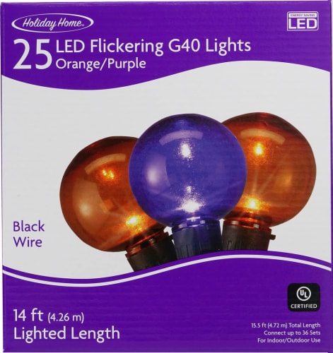 Holiday Home® 25 LED Flickering String Lights - Orange/Purple Perspective: front