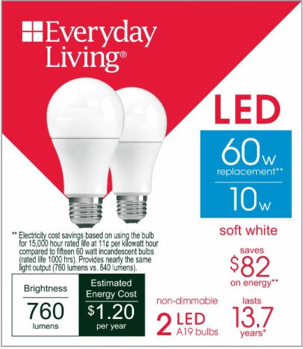 Everyday Living® 10-Watt (60-Watt) A19 LED Light Bulbs Perspective: front
