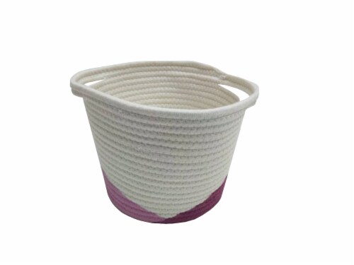 HD Designs Small Cotton Rope Basket - White/Pink Perspective: front
