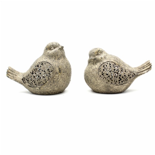 HD Designs Outdoors® LED Stone Birds Decor - 2 Pack - Gray Perspective: front