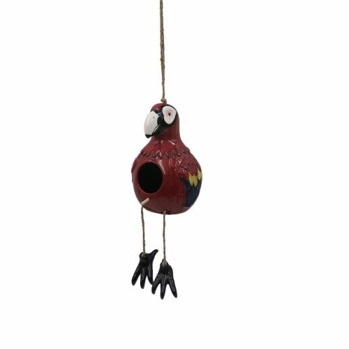 HD Designs Outdoors® Ceramic Parrot Birdhouse - Red Perspective: front