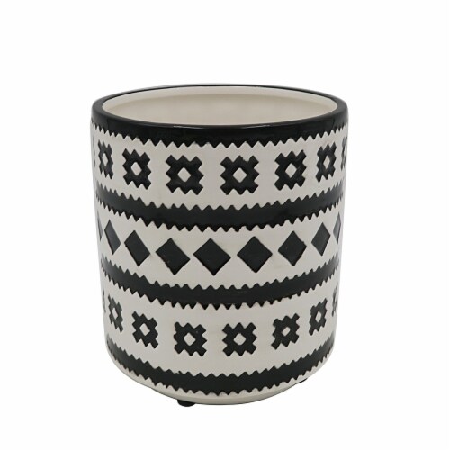 HD Designs Outdoors® Ceramic Planter - Black/White Perspective: front