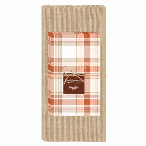Holiday Home Plaid Placemat and Napkin Set Perspective: front
