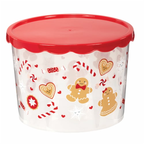 Holiday Home Christmas Cookie Container - Gingerbread/Candy Cane Perspective: front