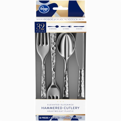 Kroger® Elevated Elegance Heavyweight Plastic Hammered Cutlery Set - Silver Perspective: front