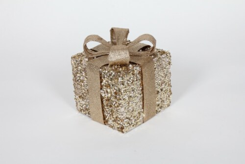 Holiday Home Glitter Gift Box Decor - Gold Perspective: front