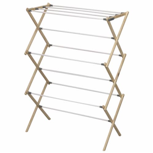 FOLDING WOODEN AND METAL CLOTHES DRYING RACK - Light beige