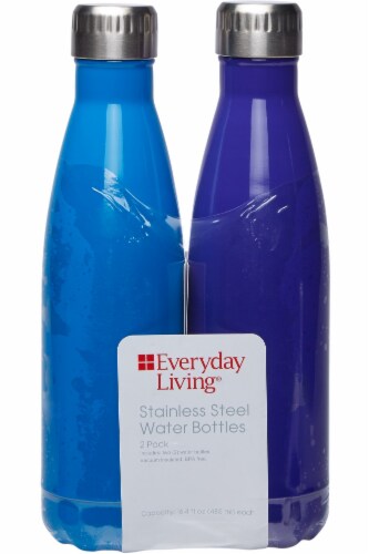 Everyday Living® Stainless Steel Water Bottles - 2 Pack - Solid Diva Blue / Deep Blue Perspective: front