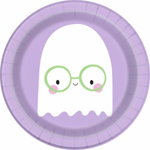 Holiday Home Halloween Ghost Paper Plates - Purple Perspective: front