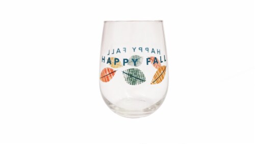 Holiday Home Happy Fall Stemless Wine Glass Perspective: front