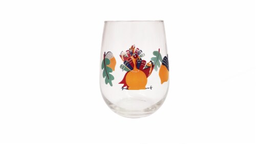 Holiday Home Gobble Stemless Wine Glass Perspective: front