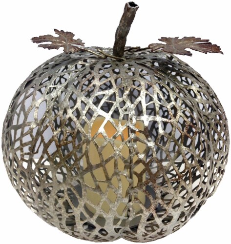 HD Designs Metal Pumpkin with LED Light Decor - Antiqued Silver Perspective: front