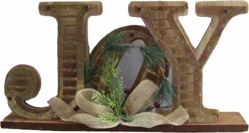 HD Designs Holiday JOY Metal and Wood Sign with LED Light Perspective: front