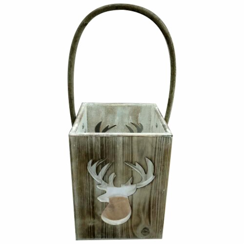 HD Designs Holiday Deer Cut-Out Square Wood Candle Holder - Natural Perspective: front