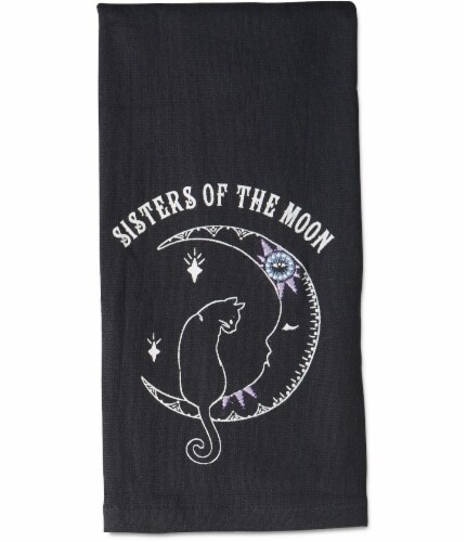 Holiday Home® Metallic Embroidered Moon Cat Velour Kitchen Towel - Black Perspective: front