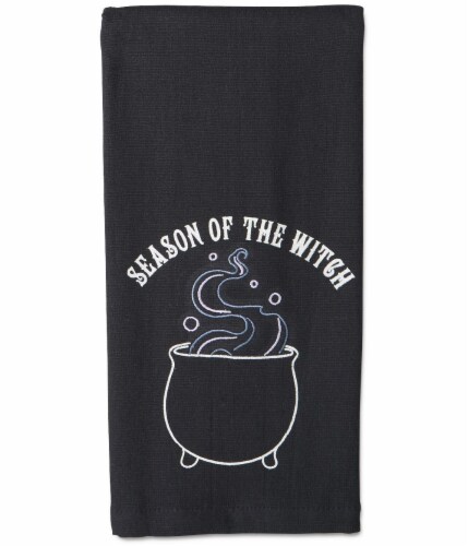 Holiday Home Kitchen Metallic Embroidered Cauldron Velour Kitchen Towel - Black Perspective: front