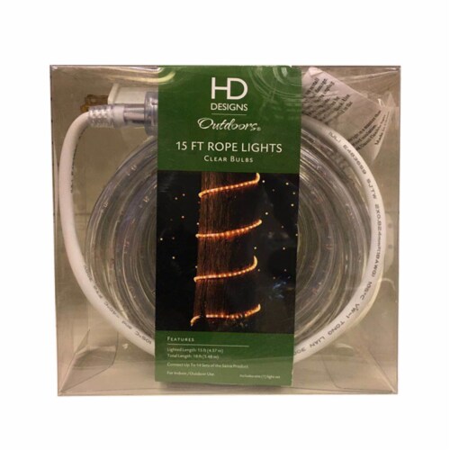 HD Designs Outdoors® Clear Bulbs Rope Lights Perspective: front