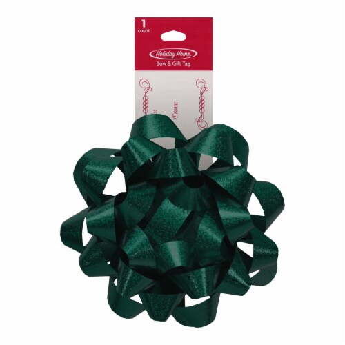 Holiday Home® Traditional Tidings Giant Bow & Gift Tag - Hunter Green Perspective: front
