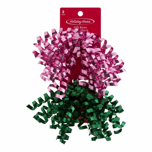Holiday Home® Tinsel Town Pom Stick Gift Bows - Pink/Green Perspective: front