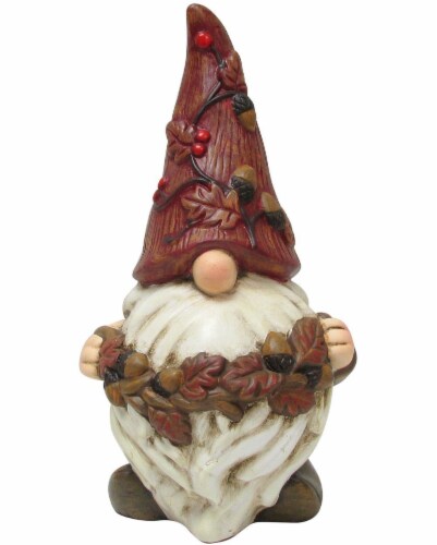 Holiday Home Thanksgiving Gnome with Garland Statue Perspective: front