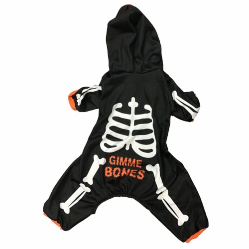 Holiday Home Medium Skeleton Hoodie Pet Costume - Black/White Perspective: front