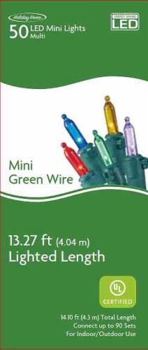 Holiday Home Indoor Outdoor 50 Green Wire LED Mini Christmas Lights - Multi Perspective: front