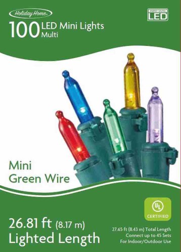Holiday Home Indoor Outdoor 100 Green Wire LED Mini Christmas Lights - Multi Perspective: front