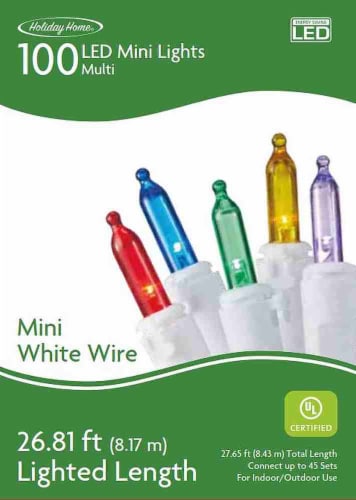 Holiday Home Indoor Outdoor 100 White Wire LED Mini Christmas Lights - Multi Perspective: front