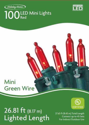 Holiday Home Indoor Outdoor 100 Green Wire LED Mini Christmas Lights - Red Perspective: front