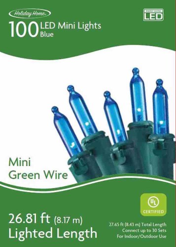 Holiday Home Indoor Outdoor 100 Green Wire LED Mini Christmas Lights - Blue Perspective: front