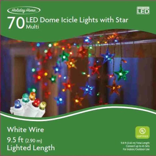 Holiday Home Indoor Outdoor 70 White Wire LED Dome Icicle Christmas Lights with Star - Multi Perspective: front
