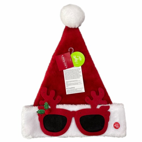 Holiday Home Santa Hat with Glasses Decoration Perspective: front